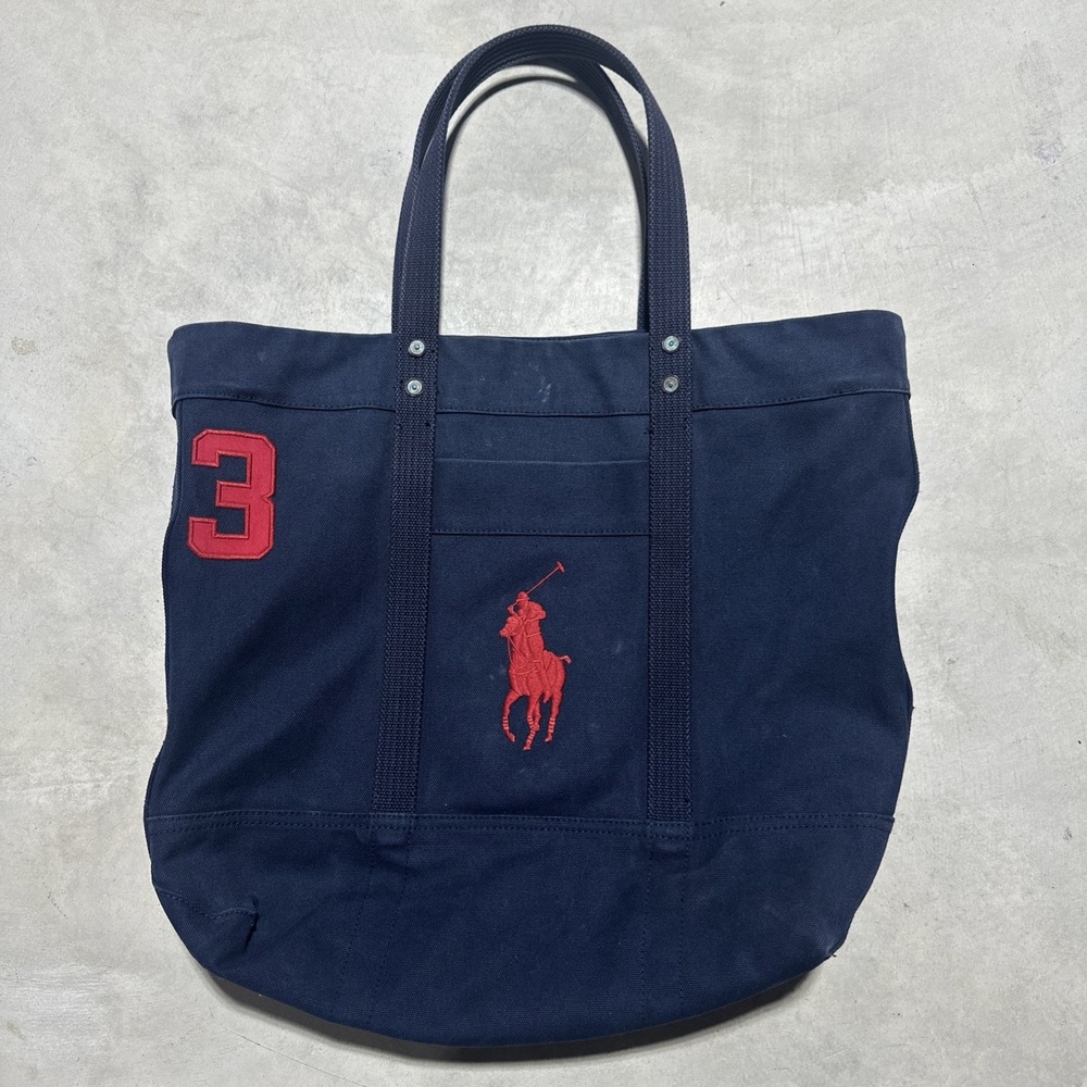 Polo Ralph Lauren Big Pony #3 Blue Zip Tote Double Handle Canvas Travel Bag